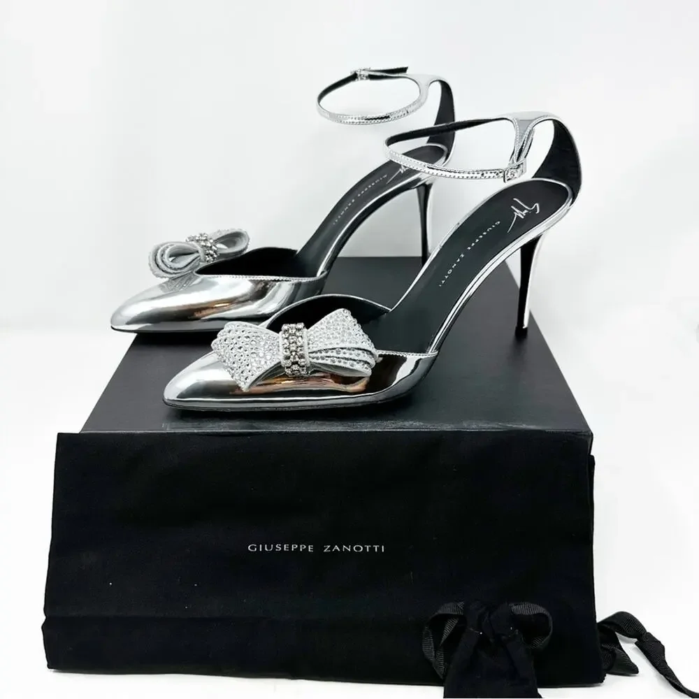 Giuseppe Zanotti Crystal Bow Ankle Strap Heels Womens Size EU 41
